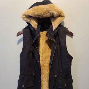 Black Vest with Fur Lining and Detachable Hood